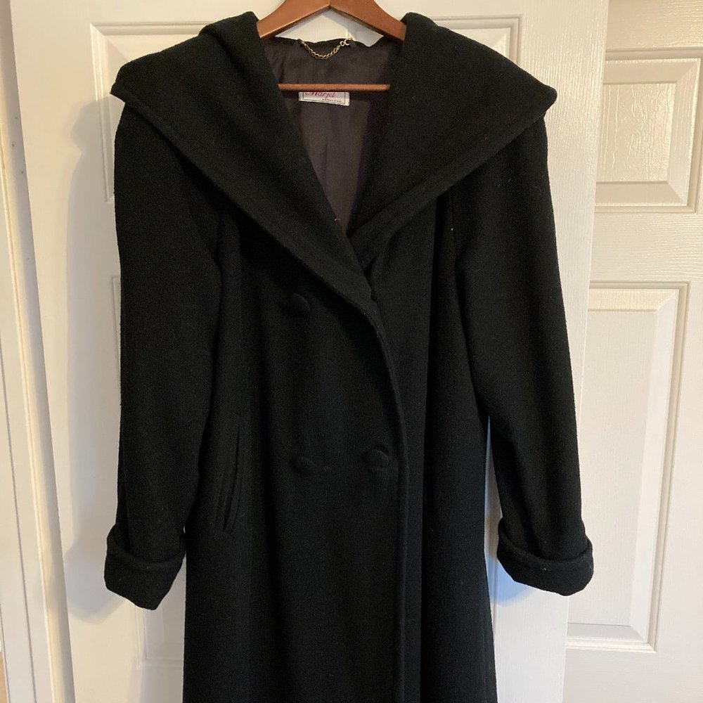 European Hooded Wool Coat - Black